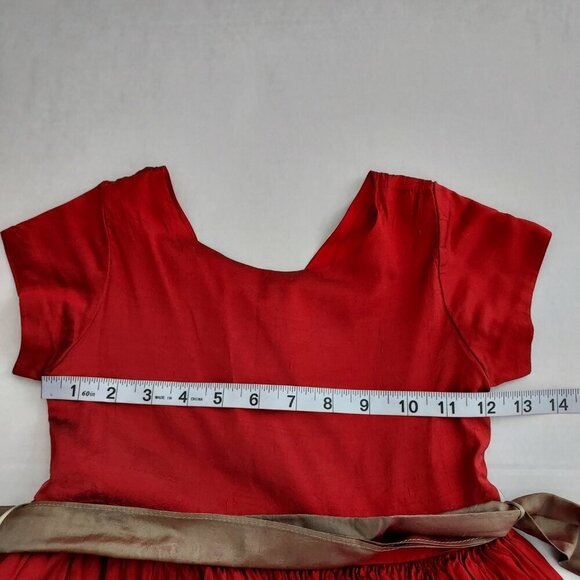 Dimples Los Angeles Red Silk Short Sleeve Dress With Sash Size 6x - Picture 3 of 9
